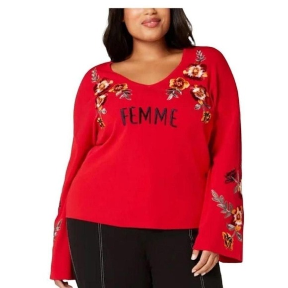 INC Red light sweater flowers embroidered in the front size 1X - Picture 2 of 10